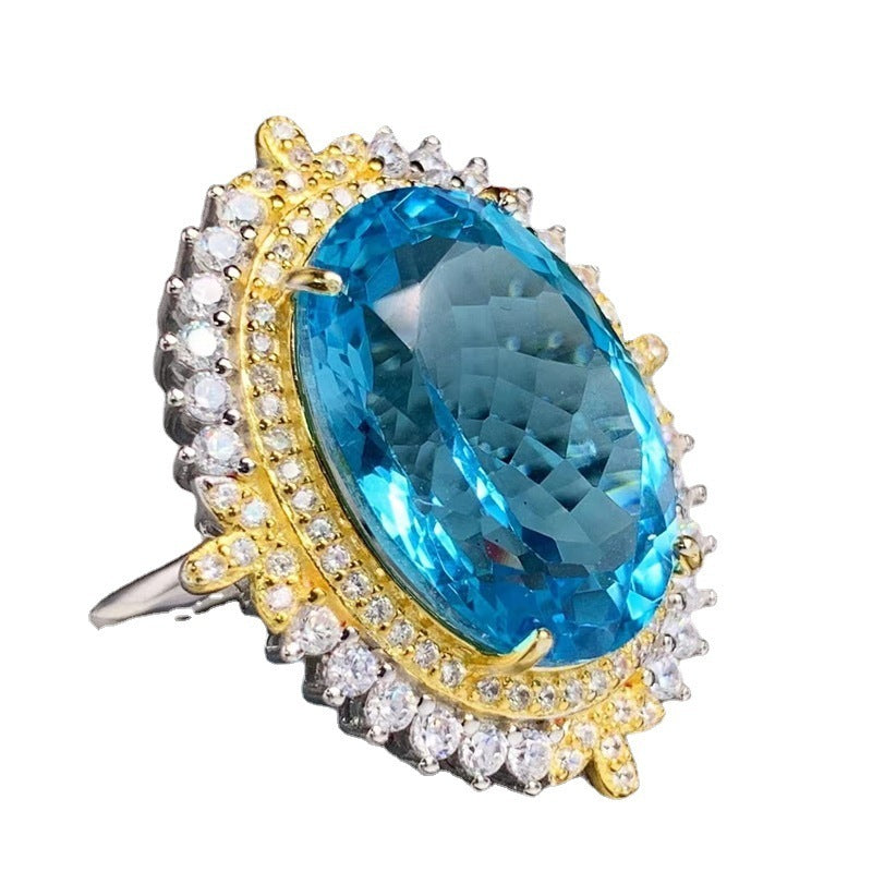 Serenity Blue Topaz Stone S925 Ring - Dainty Moon