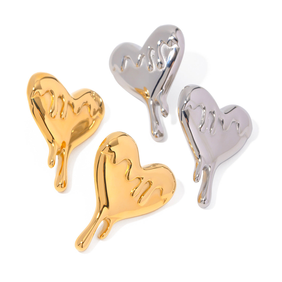 Melting Love Heart 18K Gold Stainless Steel Earrings - Dainty Moon