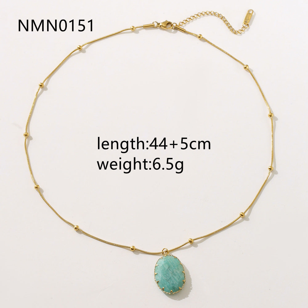 Serene Stone: Stainless Steel Turquoise Necklace - Dainty Moon