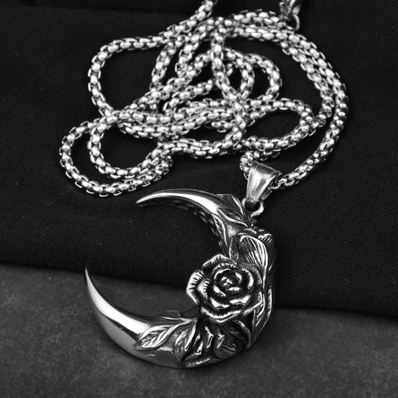 Rose Moon Titanium Steel Necklace - Dainty Moon