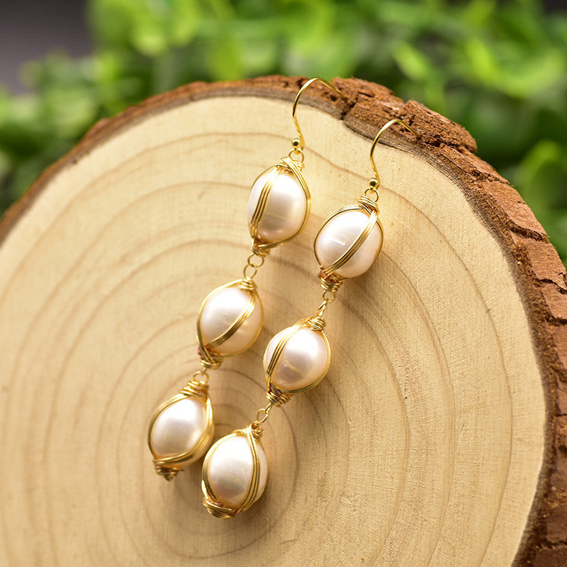 S925 Sterling Silver  Pearl Wrap Earrings - Dainty Moon