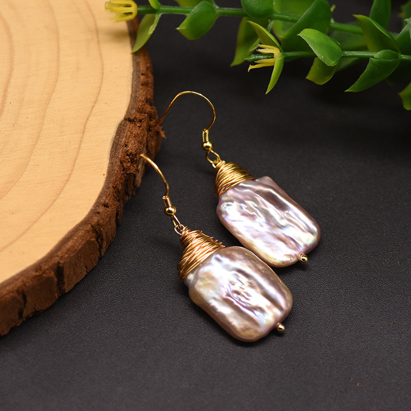 Geometric Grace Natural Baroque Pearl Earrings - Dainty Moon