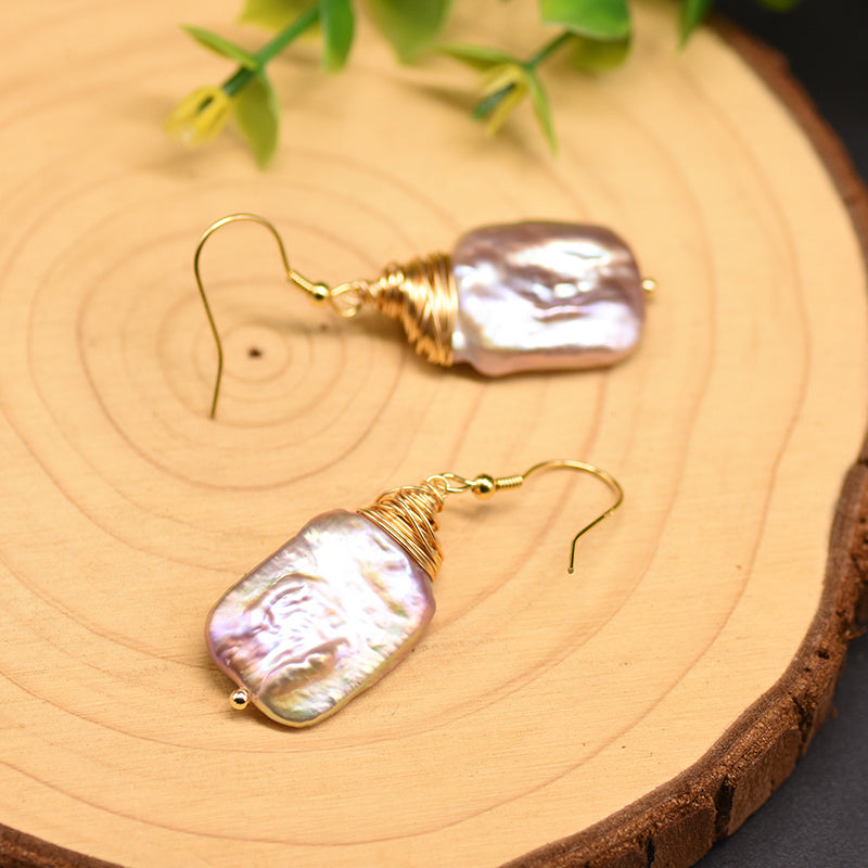 Geometric Grace Natural Baroque Pearl Earrings - Dainty Moon