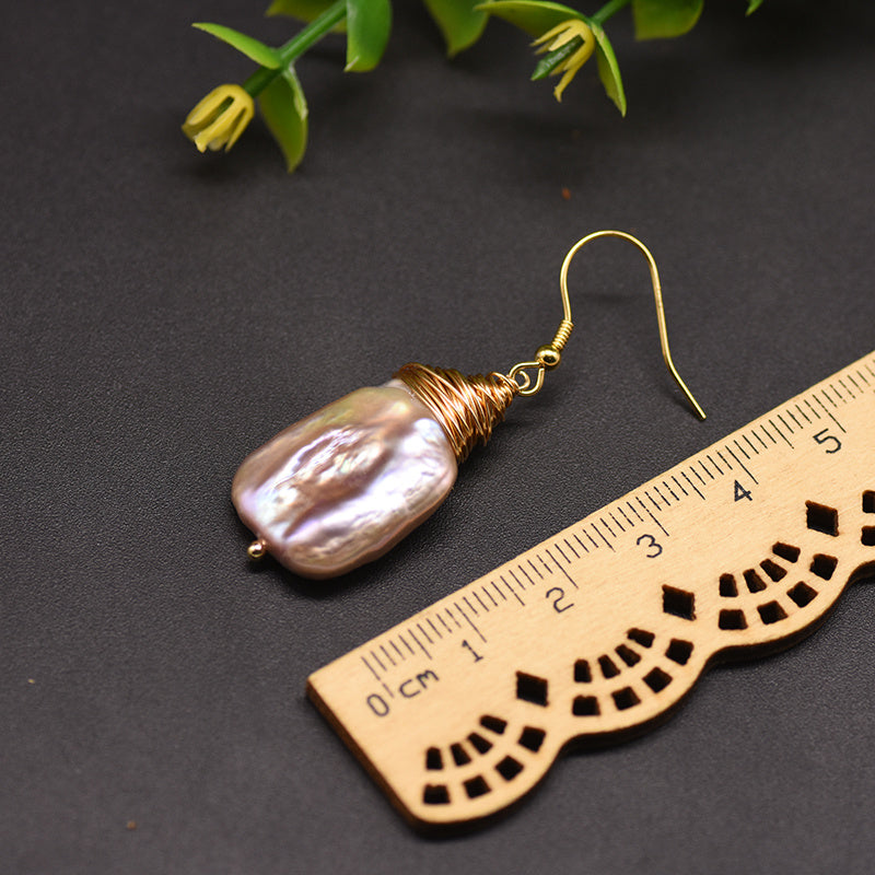 Geometric Grace Natural Baroque Pearl Earrings - Dainty Moon