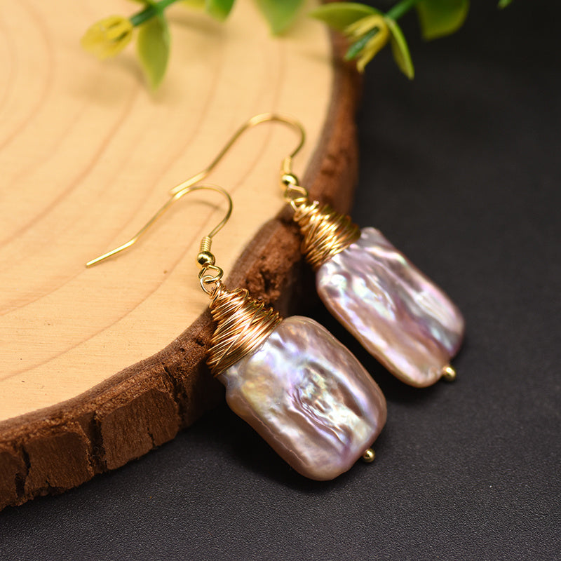 Geometric Grace Natural Baroque Pearl Earrings - Dainty Moon