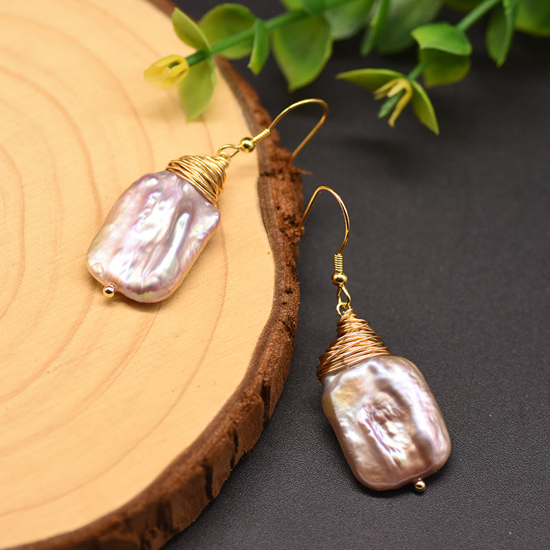 Geometric Grace Natural Baroque Pearl Earrings - Dainty Moon