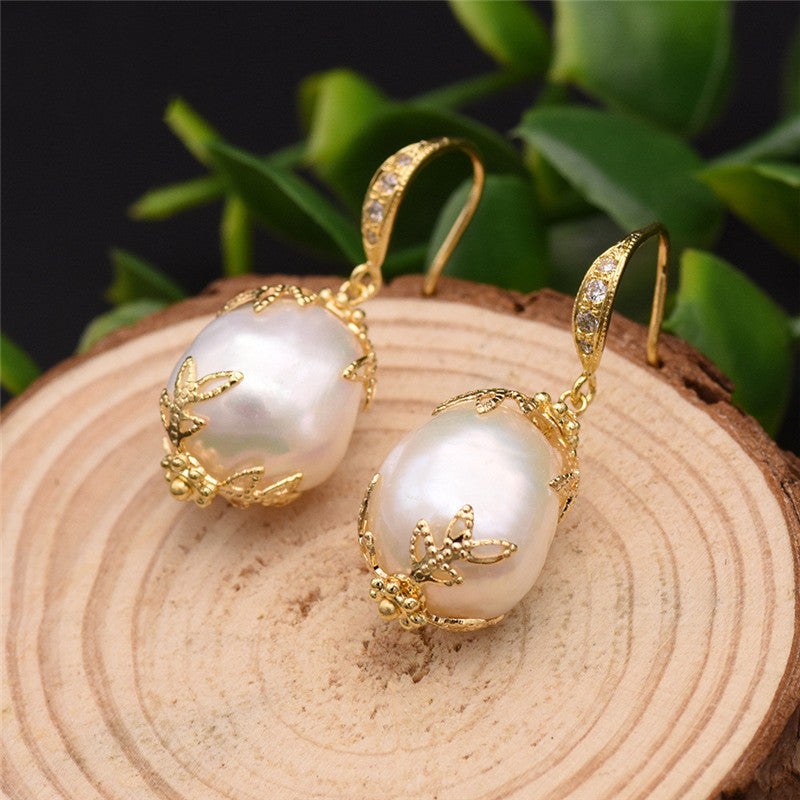 Baroque Elegance Natural Freshwater Pearl Earrings - Dainty Moon