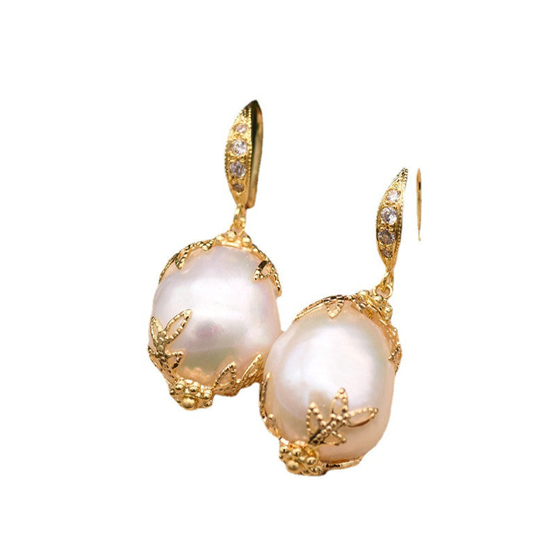 Baroque Elegance Natural Freshwater Pearl Earrings - Dainty Moon