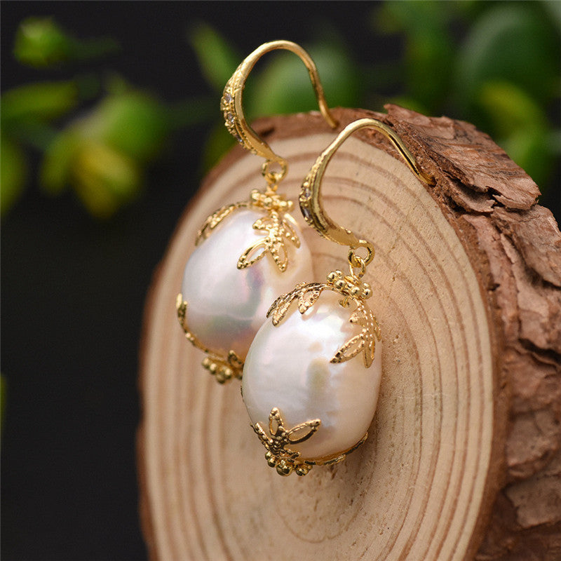 Baroque Elegance Natural Freshwater Pearl Earrings - Dainty Moon