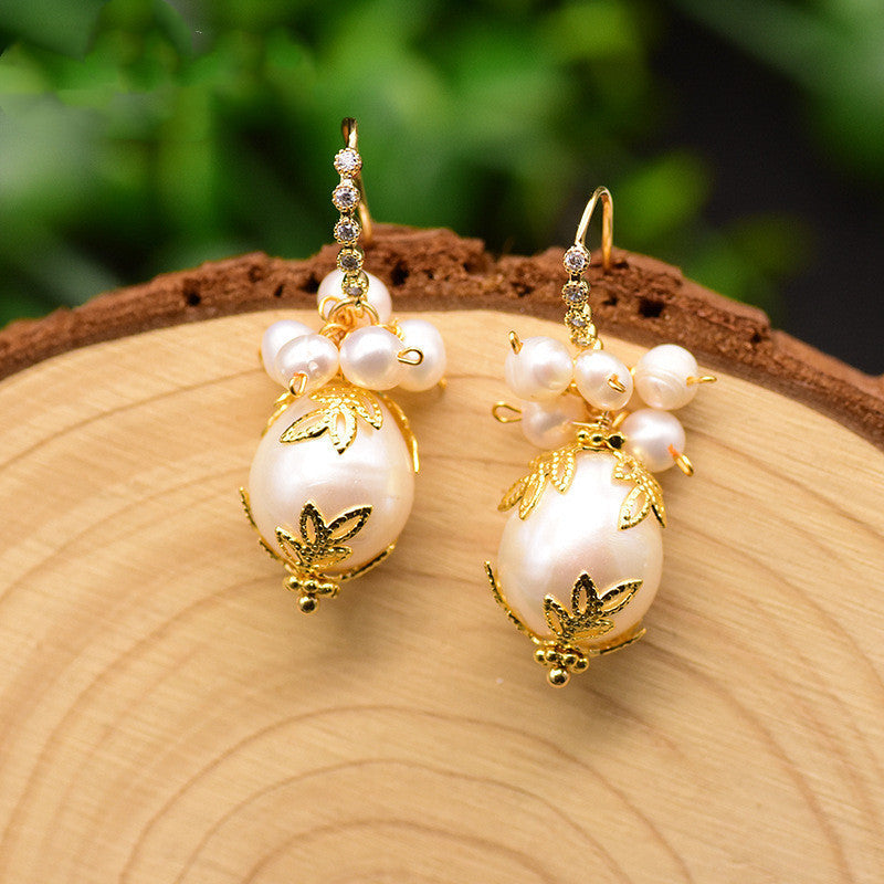 Baroque Elegance Natural Freshwater Pearl Earrings - Dainty Moon