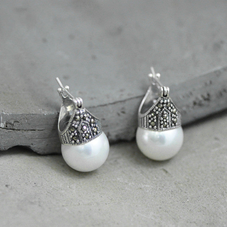 Lotus S925 Sterling Silver Mother Of Pearl Drop Earrings - Dainty Moon