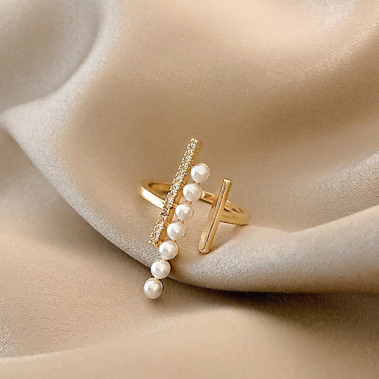 Minimalist Letter Inlaid Ring - Dainty Moon