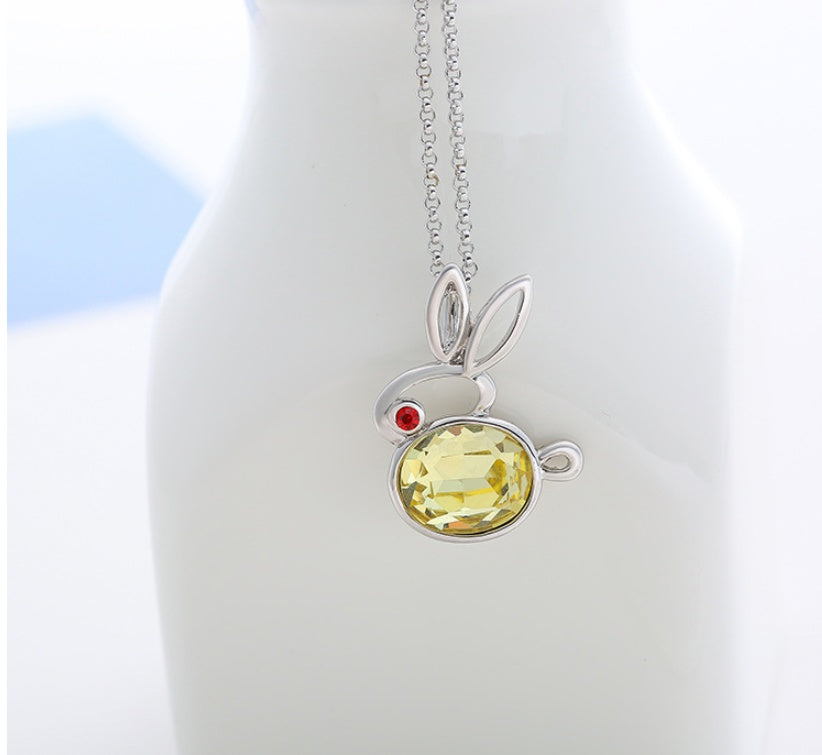 Crystal Bunny Necklace - Dainty Moon