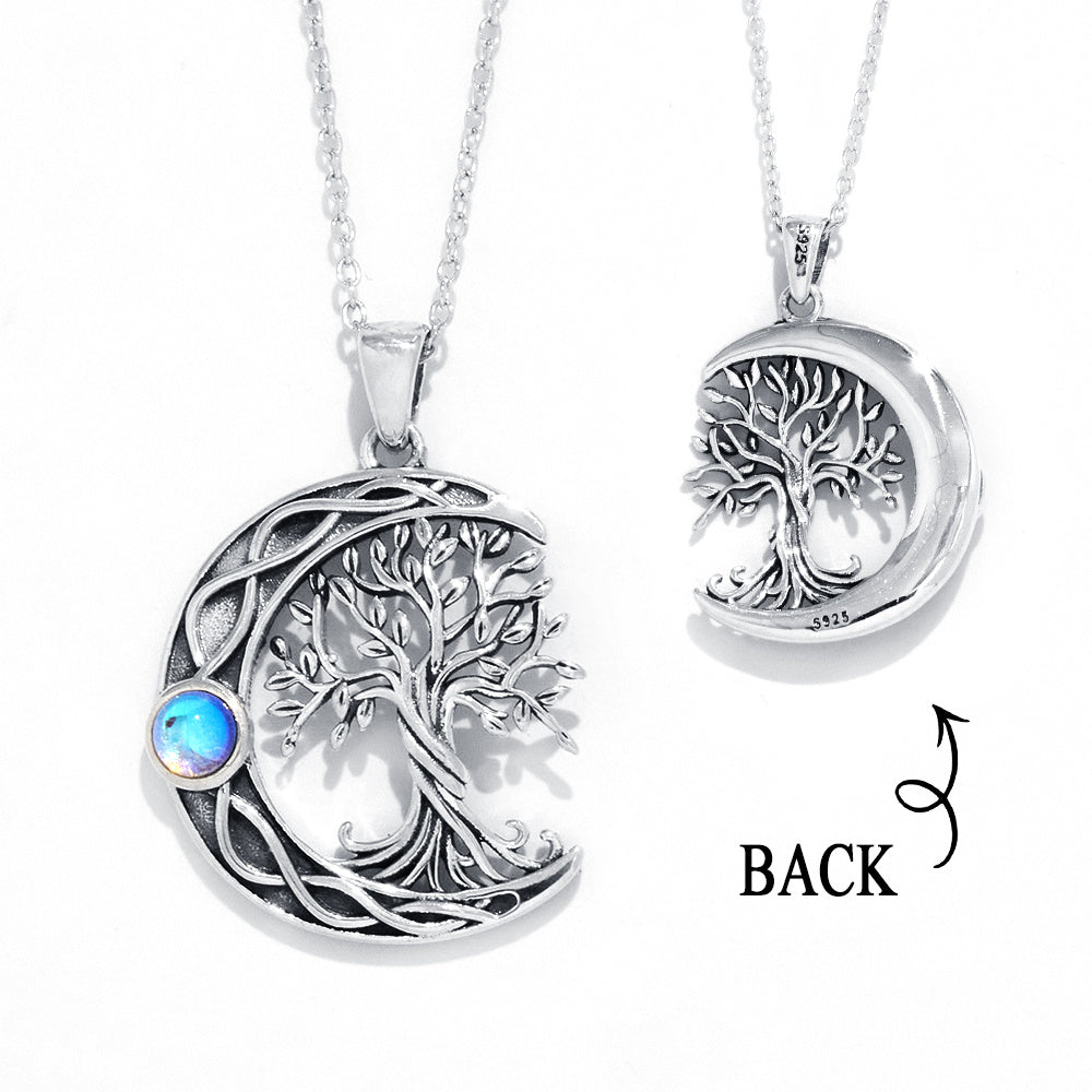 S925 Sterling Silver Celtic Knot Moonstone Tree of Life Necklace - Dainty Moon