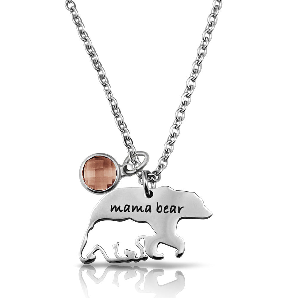 Stainless Steel Mother Bear Necklace - Dainty Moon