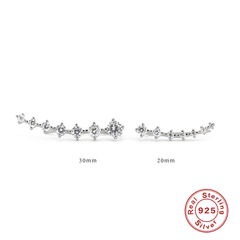 S925 Sterling Silver Single Row Ear Studs - Dainty Moon