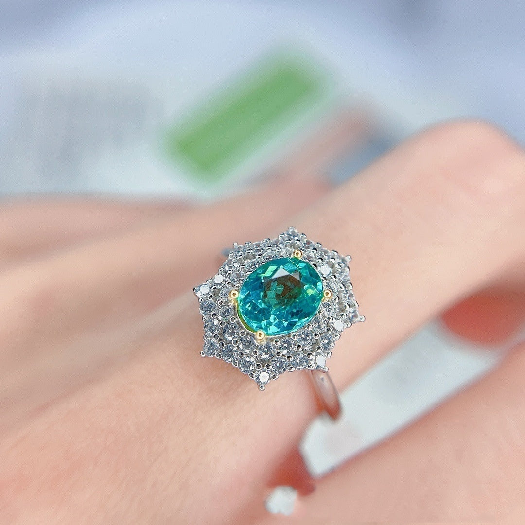 Ocean’s Essence Natural Apatite S925 Silver Ring - Dainty Moon