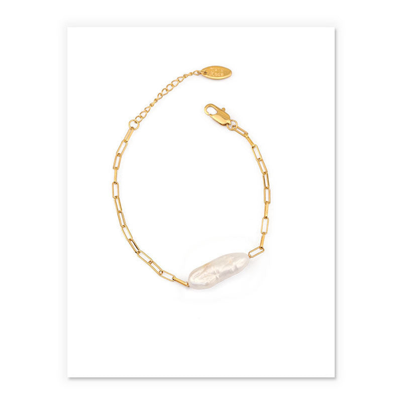 Simple French Retro Natural Baroque Pearl Bracelet - Dainty Moon