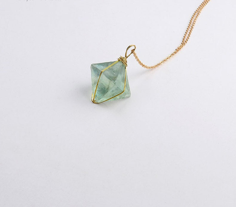  Green Fluorite Octahedron Stone Necklace