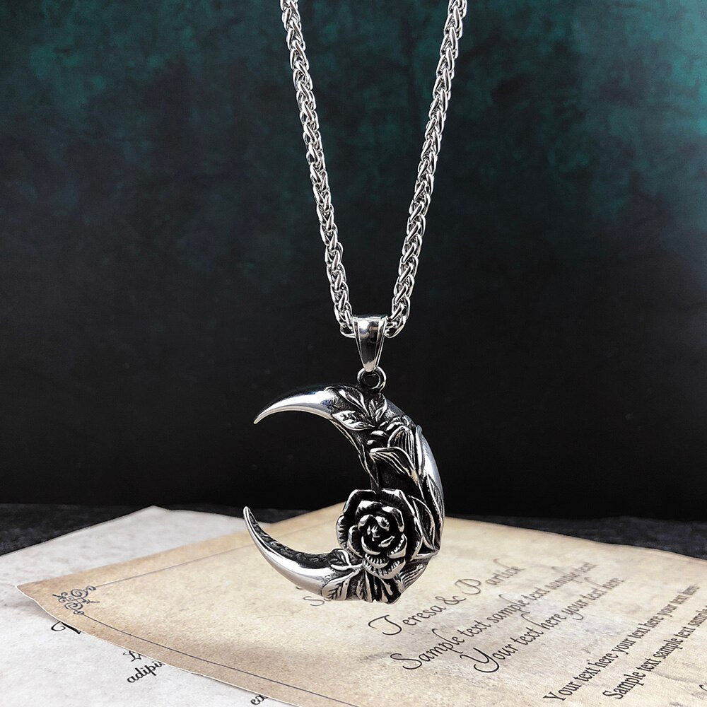 Rose Moon Titanium Steel Necklace - Dainty Moon