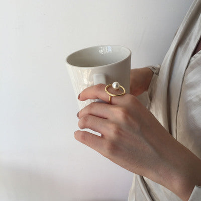 Timeless Loop Pearl Circle Ring - Dainty Moon