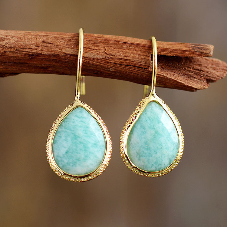 Tianhe Natural Stone Pendant Earrings - Dainty Moon