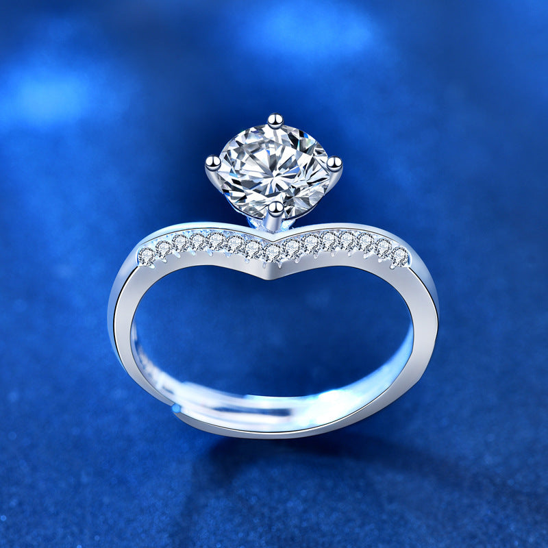 925 Sterling Silver Princess Crown 1 Carat Moissanite Ring - Dainty Moon