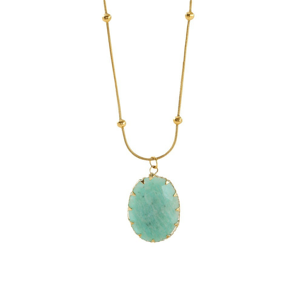 Serene Stone: Stainless Steel Turquoise Necklace - Dainty Moon