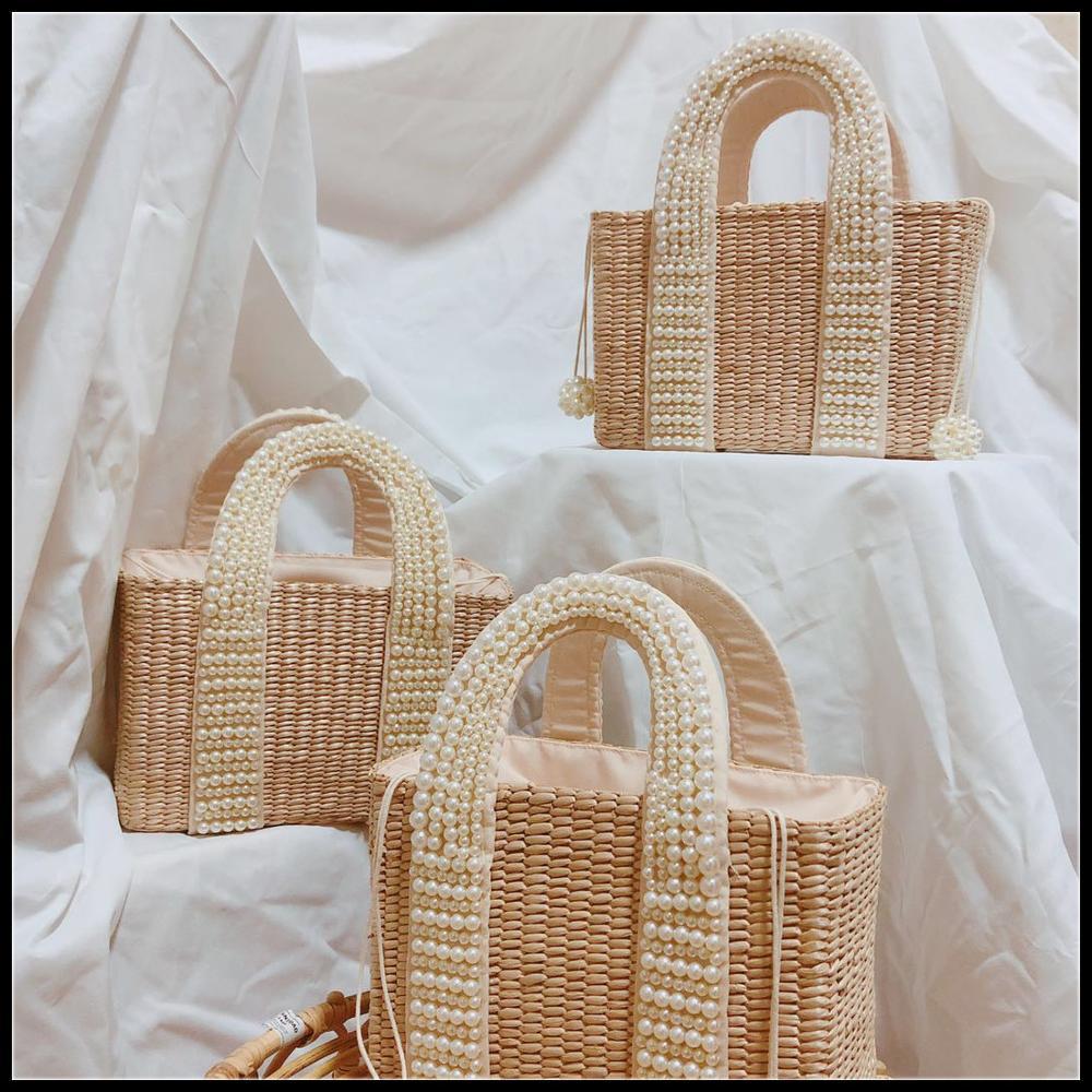 Ellie Pearl Straw Woven Bag - Dainty Moon