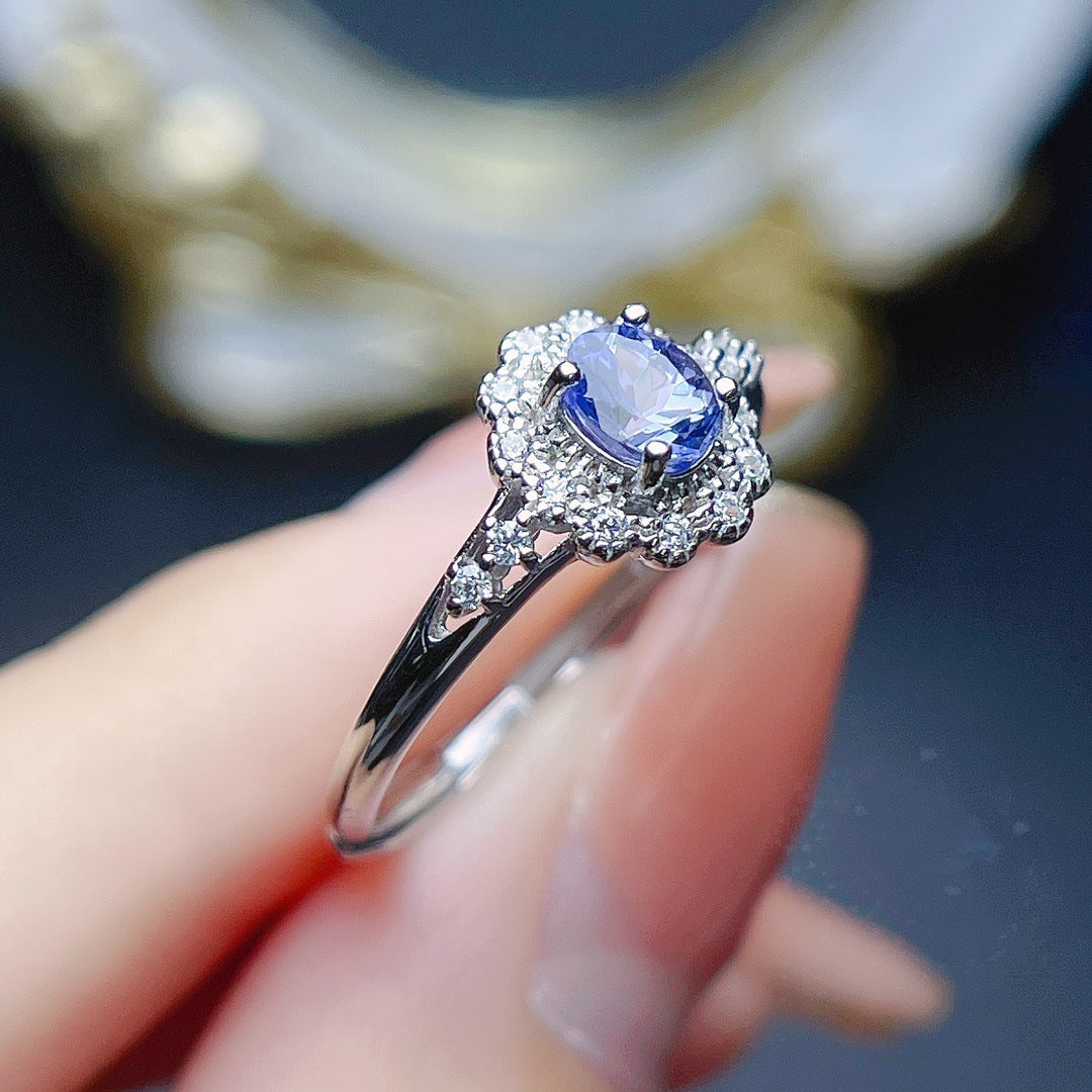 Twilight Glow Natural Tanzanite S925 Silver Ring - Dainty Moon