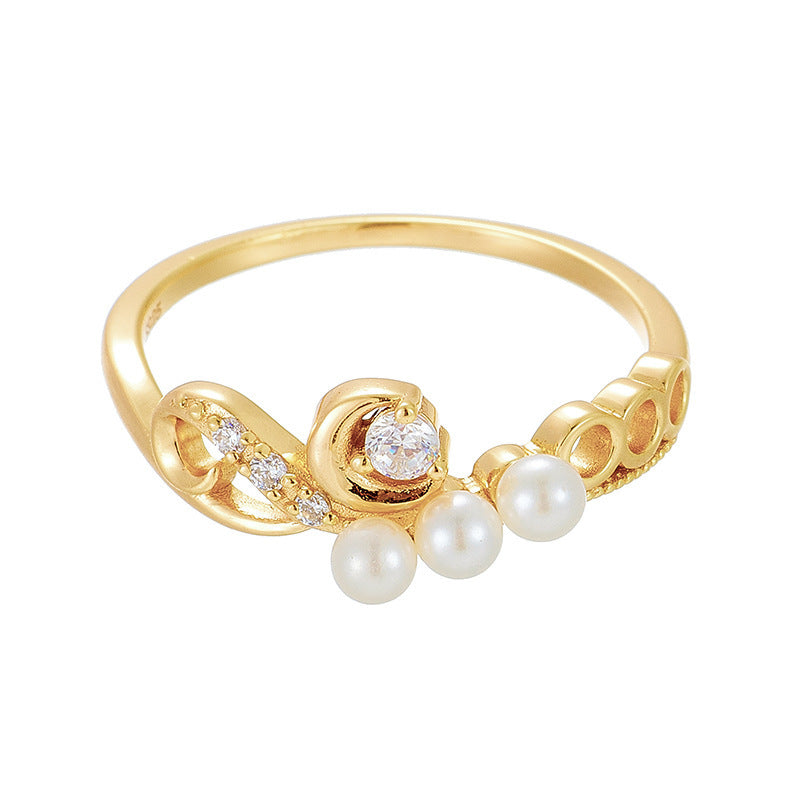 Triple Pearl Finger Ring - Dainty Moon