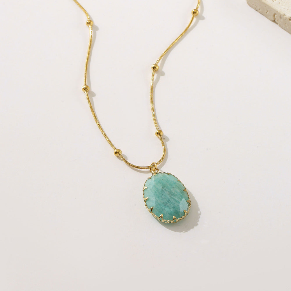 Serene Stone: Stainless Steel Turquoise Necklace - Dainty Moon