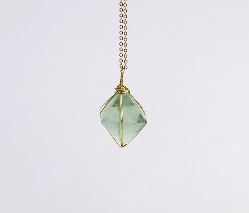  Green Fluorite Octahedron Stone Necklace