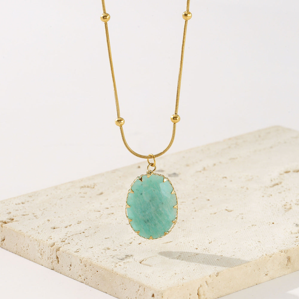 Serene Stone: Stainless Steel Turquoise Necklace - Dainty Moon