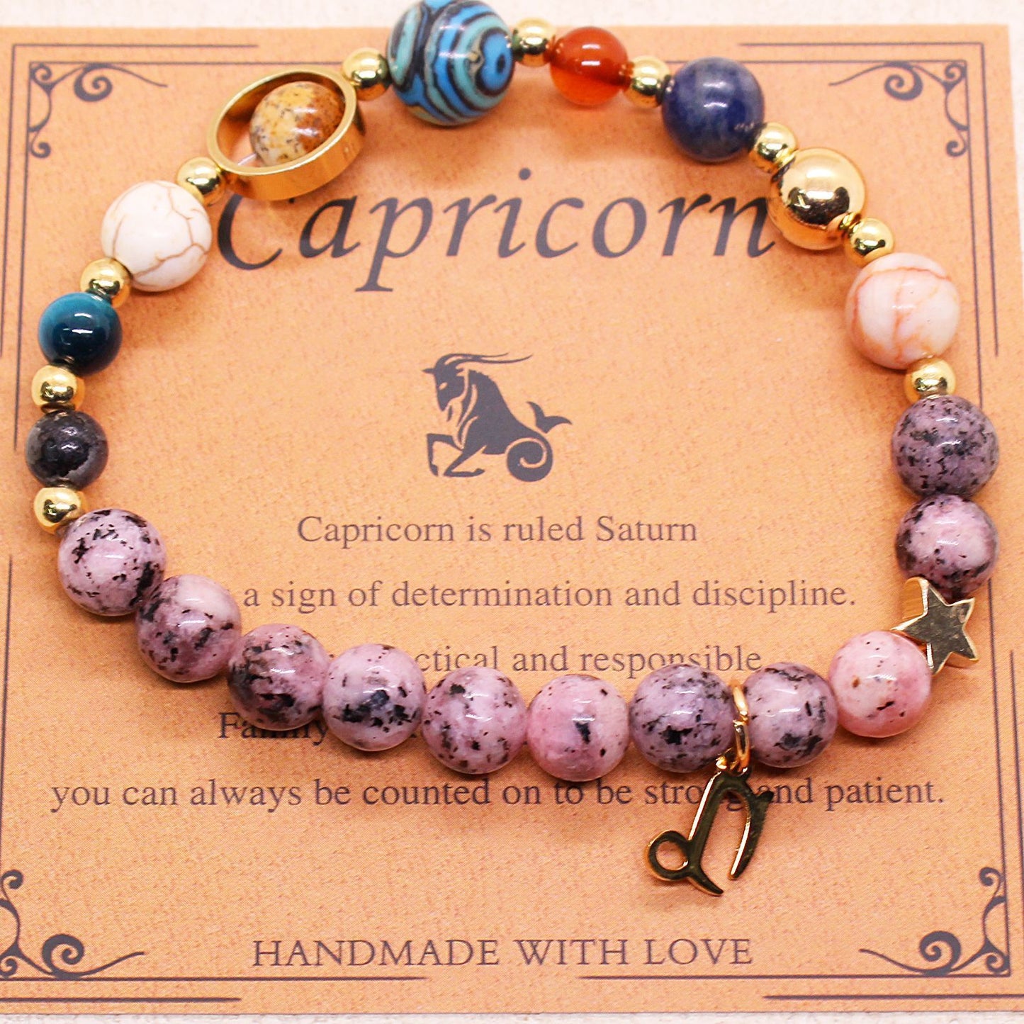 Celestial Harmony Natural Stone Bracelet - Dainty Moon