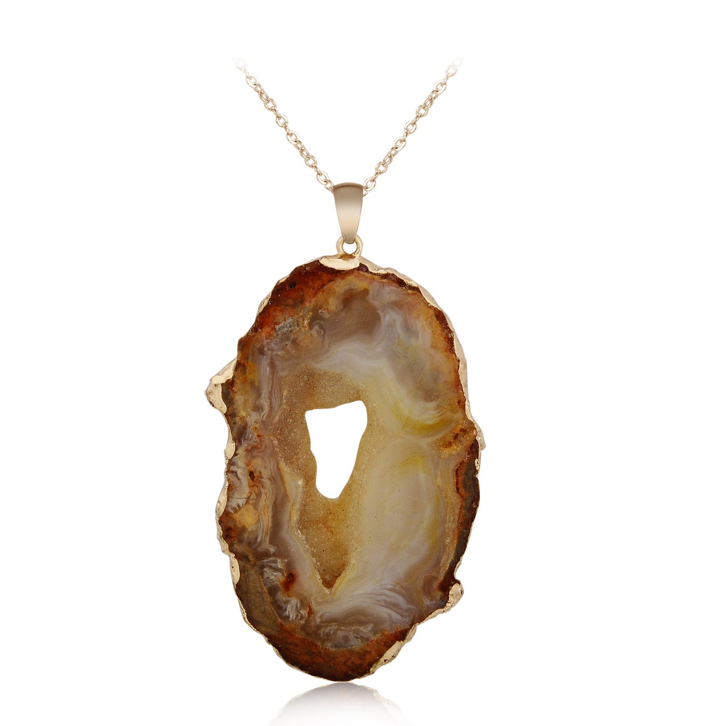 Striped Agate Crystal Hole Natural Stone Necklace - Dainty Moon