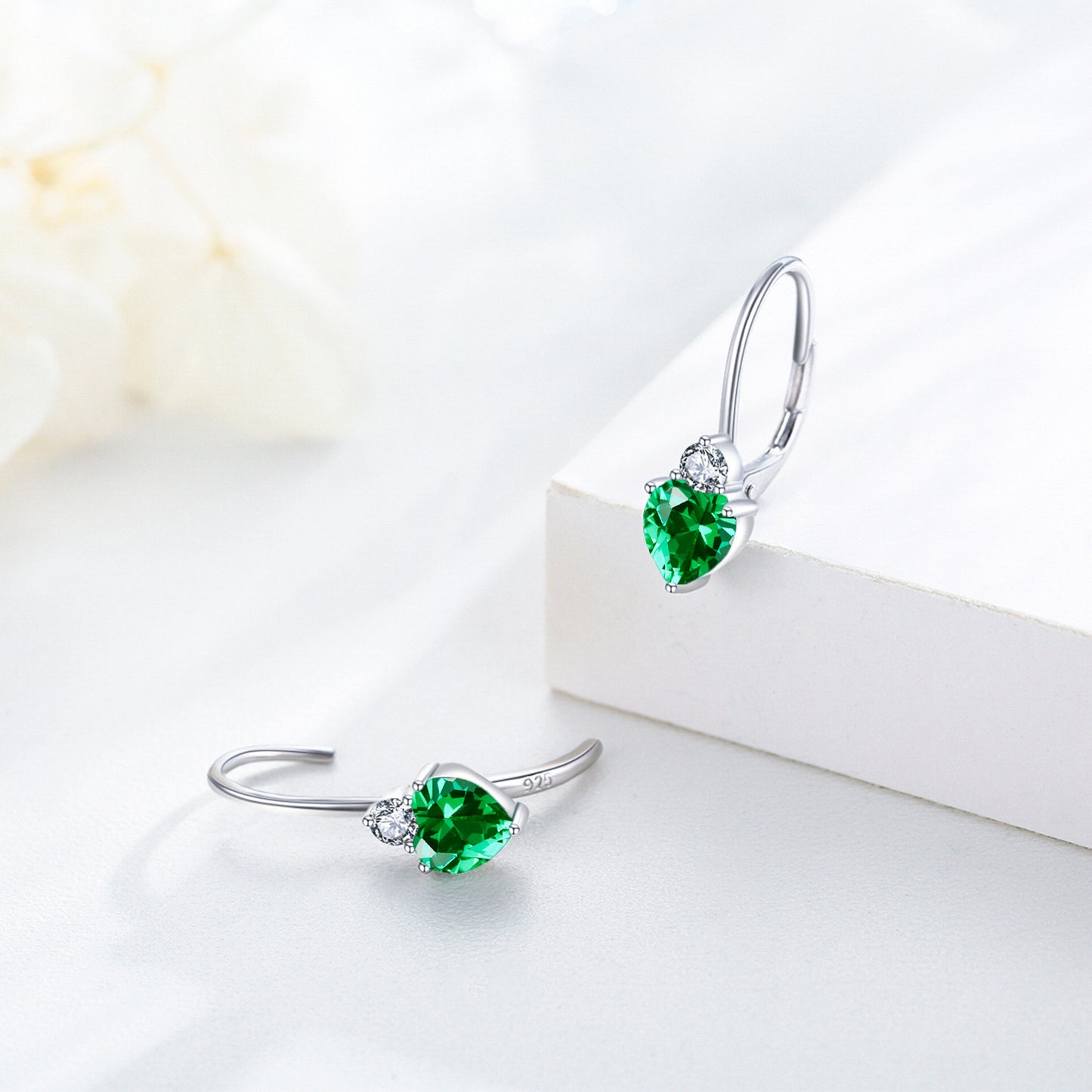 925 Sterling Silver Heart Zirconia Earrings - Dainty Moon