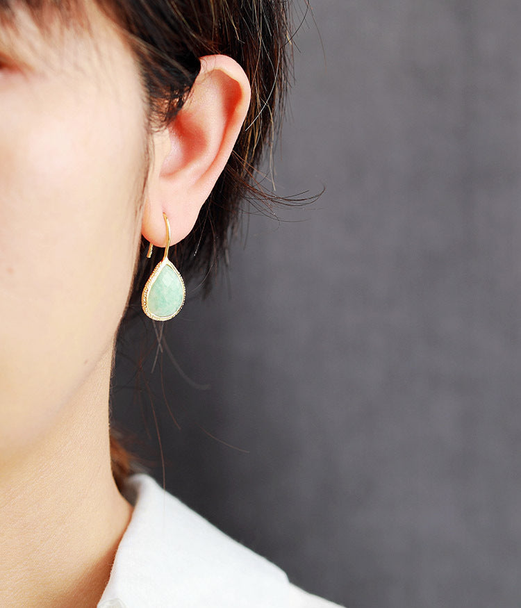 Tianhe Natural Stone Pendant Earrings - Dainty Moon