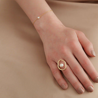 Timeless Loop Pearl Circle Ring - Dainty Moon