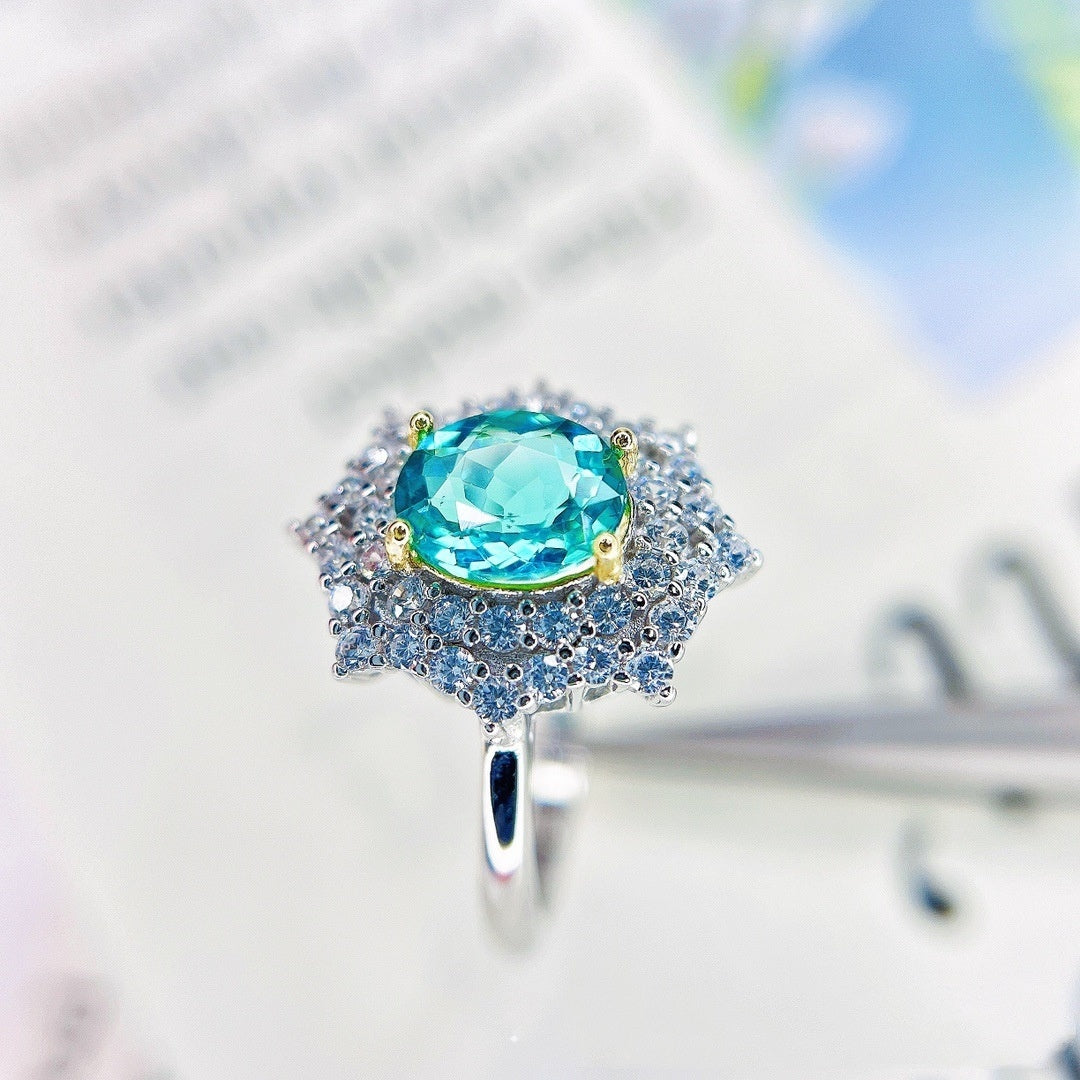 Ocean’s Essence Natural Apatite S925 Silver Ring - Dainty Moon