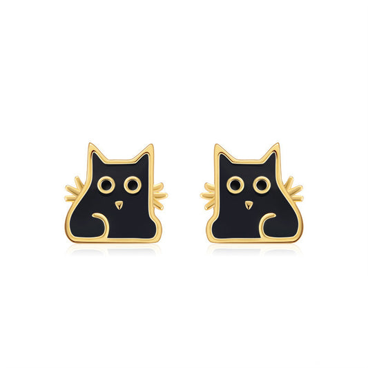 S925 Black Cat Stud Earrings