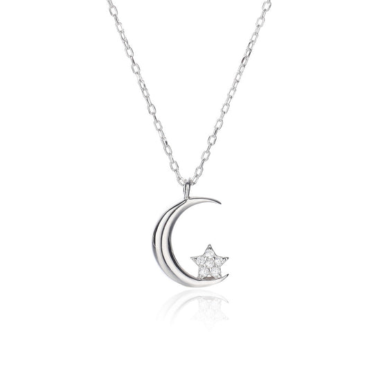 S925 Sterling Moon Star Necklace - Dainty Moon