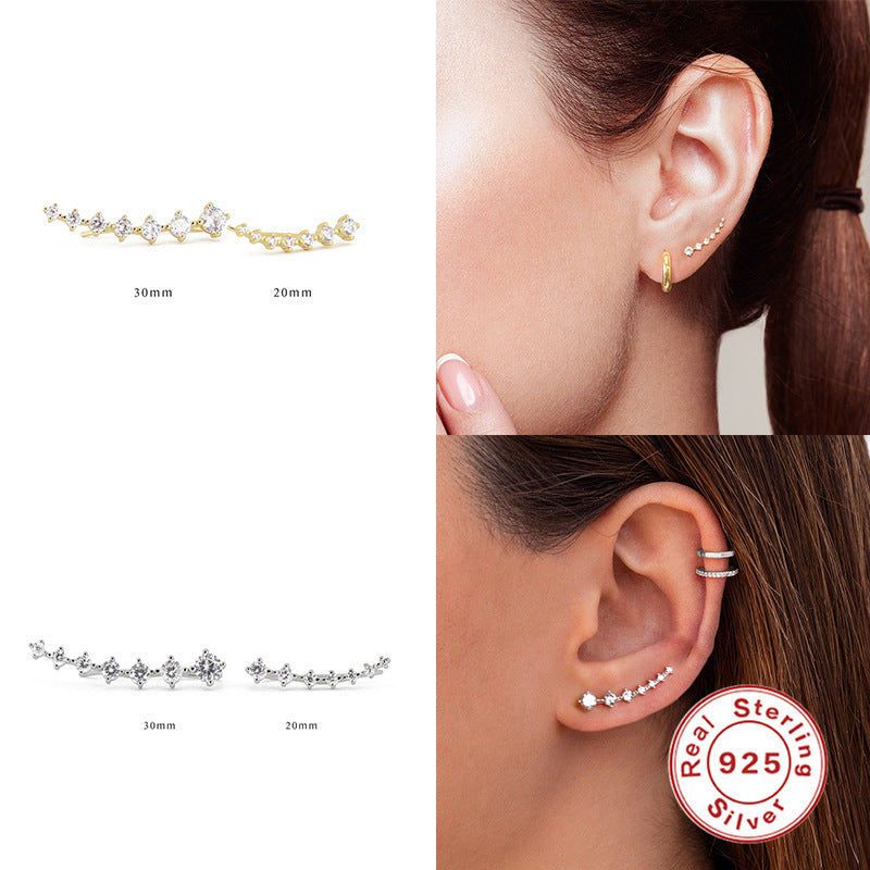 S925 Sterling Silver Single Row Ear Studs - Dainty Moon