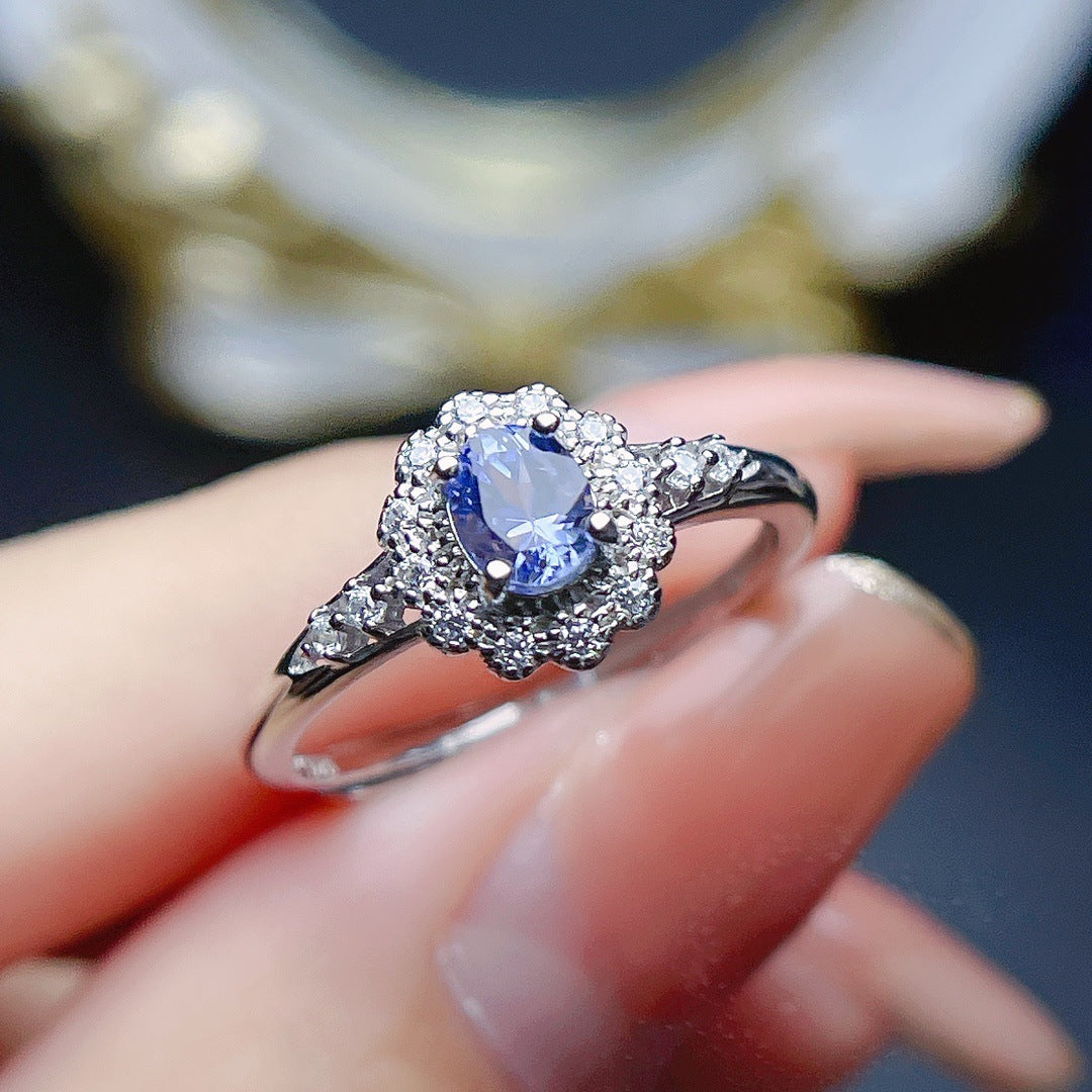 Twilight Glow Natural Tanzanite S925 Silver Ring - Dainty Moon