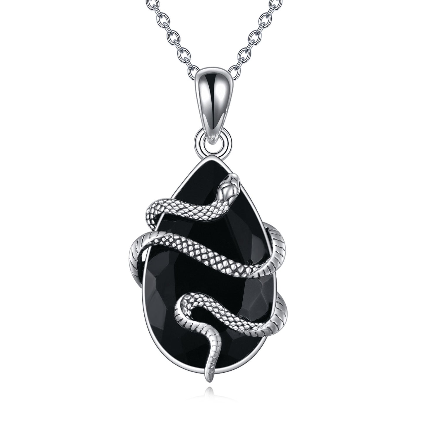 Serpent’s Embrace Black Obsidian & Tourmaline Crystal Stone S925 Necklace - Dainty Moon