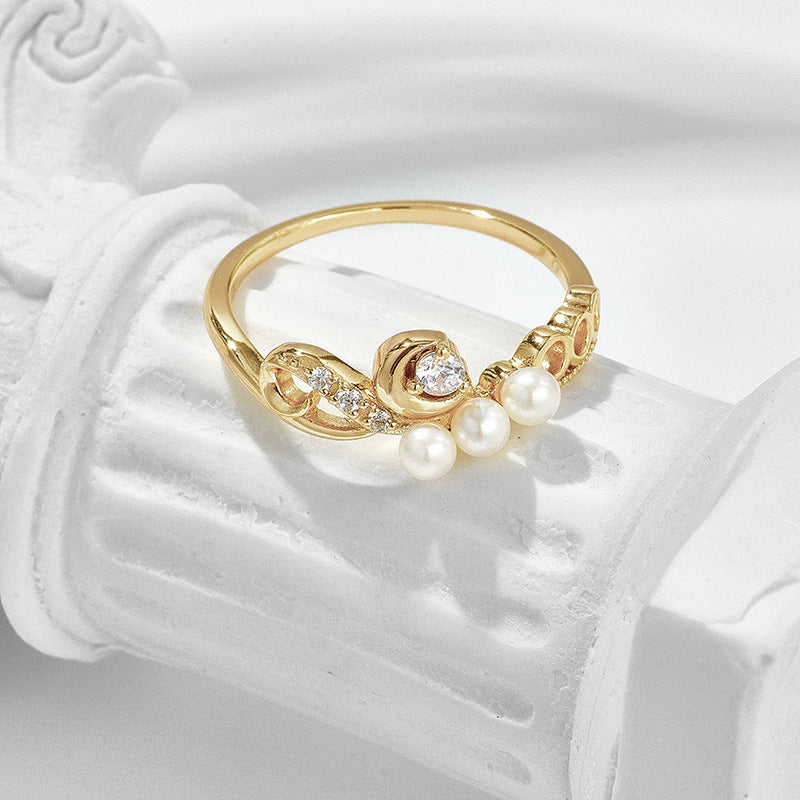 Triple Pearl Finger Ring - Dainty Moon