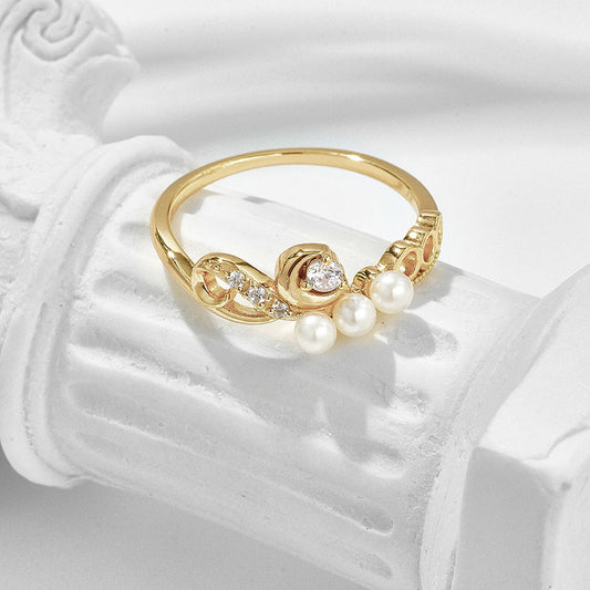 Triple Pearl Finger Ring - Dainty Moon