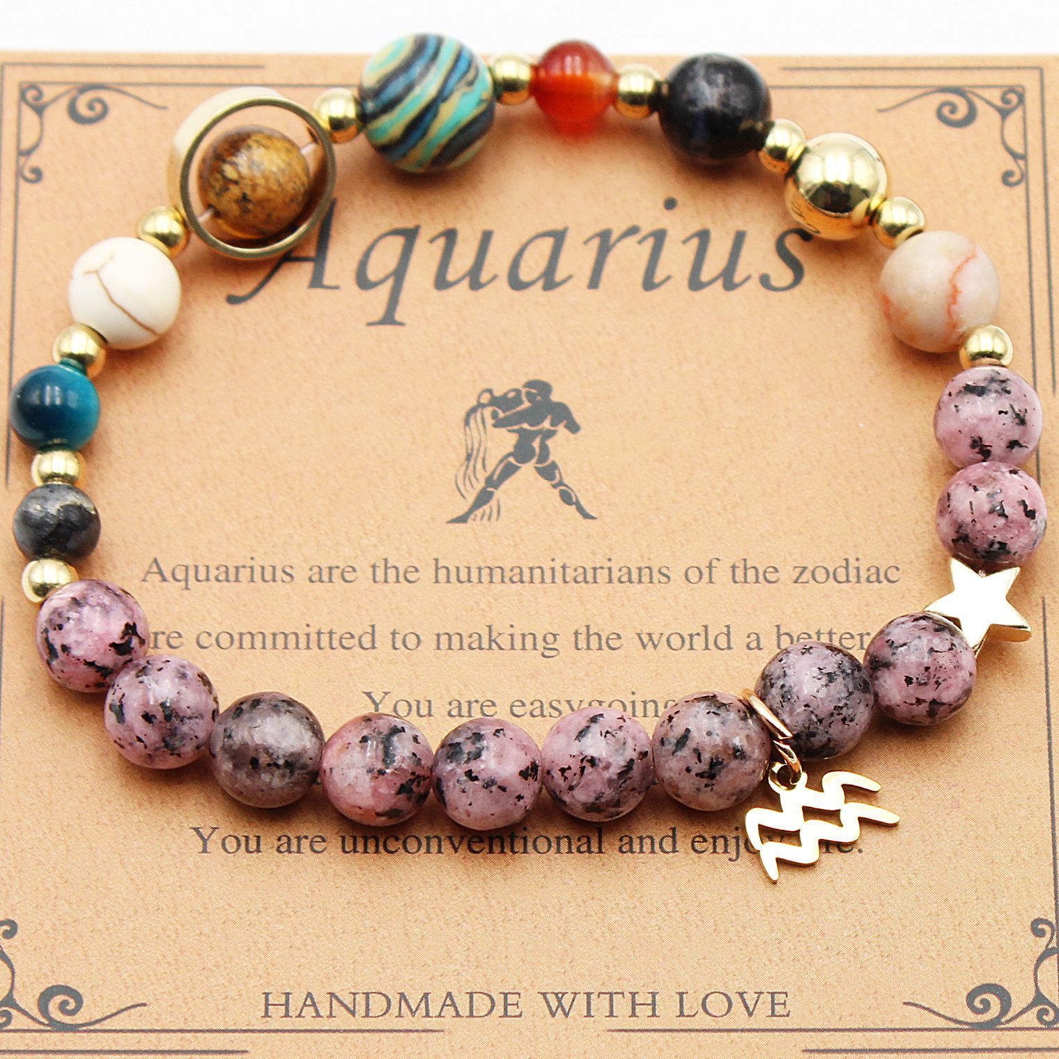 Celestial Harmony Natural Stone Bracelet - Dainty Moon