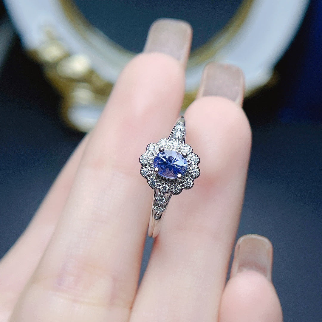 Twilight Glow Natural Tanzanite S925 Silver Ring - Dainty Moon