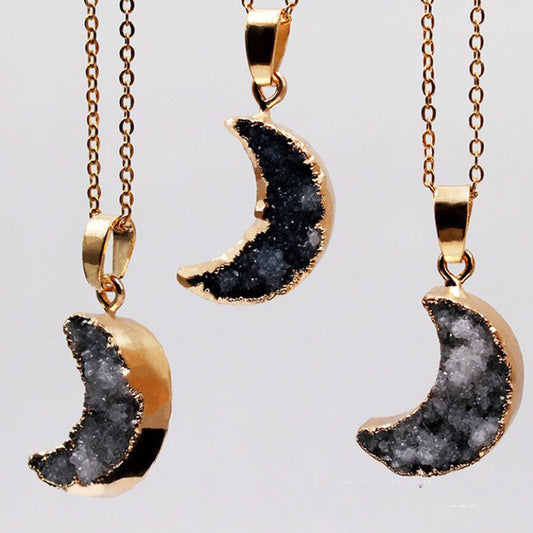 Moon Shape Crystal Quartz Necklace - Dainty Moon